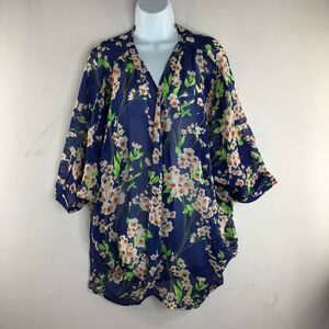 Olrain Womens Cardigan Top Blue Floral Dolman Sleeve Size M